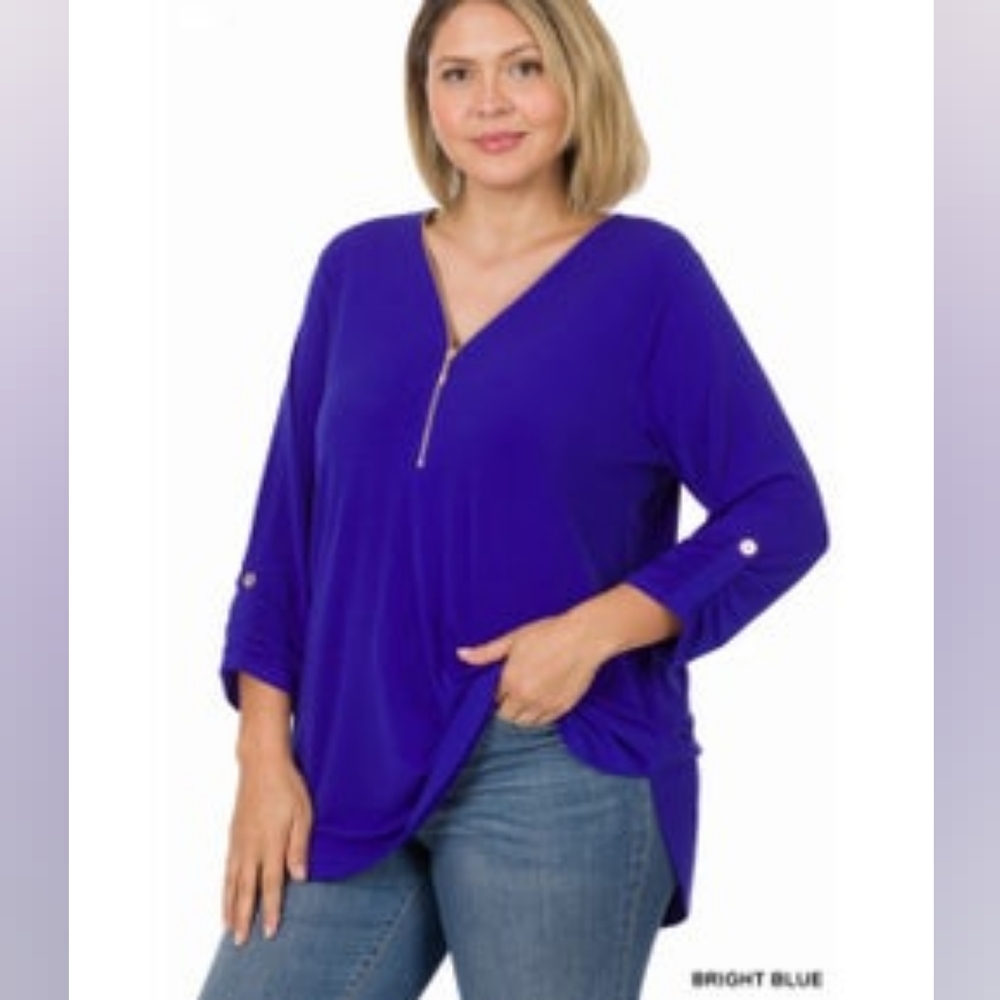 Zenana 3/4 sleeve blouse with zipper! Best seller!